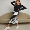 Women's Dresses Figure Graphic Lettuce Trim Tie Backless Bodycon Dress Dress for Women (Color : Black and White, Size : X-Small) view 3
