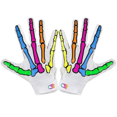 Glorious Traders Youth Football Gloves American Wide Receiver Football Gloves for Adult Men Women & Boys with Super Sticky Silicone Grip Palms Ultimate Performance Booster (White, Adult Large)