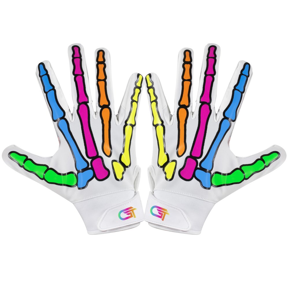Glorious Traders Youth Football Gloves American Wide Receiver Football Gloves for Adult Men Women & Boys with Super Sticky Silicone Grip Palms Ultimate Performance Booster (White, Adult Large)