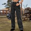 Women Cargo Pants Parachute Straight Wide Leg Baggy Pants High Waist Fashion Y2K Teen Girls Elastic Jeans Trousers Dark Gray view 2
