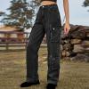 Women Cargo Pants Parachute Straight Wide Leg Baggy Pants High Waist Fashion Y2K Teen Girls Elastic Jeans Trousers Dark Gray view 3