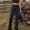 Women Cargo Pants Parachute Straight Wide Leg Baggy Pants High Waist Fashion Y2K Teen Girls Elastic Jeans Trousers Dark Gray view 4