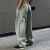 Women Wide Leg Cargo Pants Parachute Baggy Pants Trendy Y2K Teen Girls Relaxed Fit Drawstring Low Waist Casual Pants Green view 2