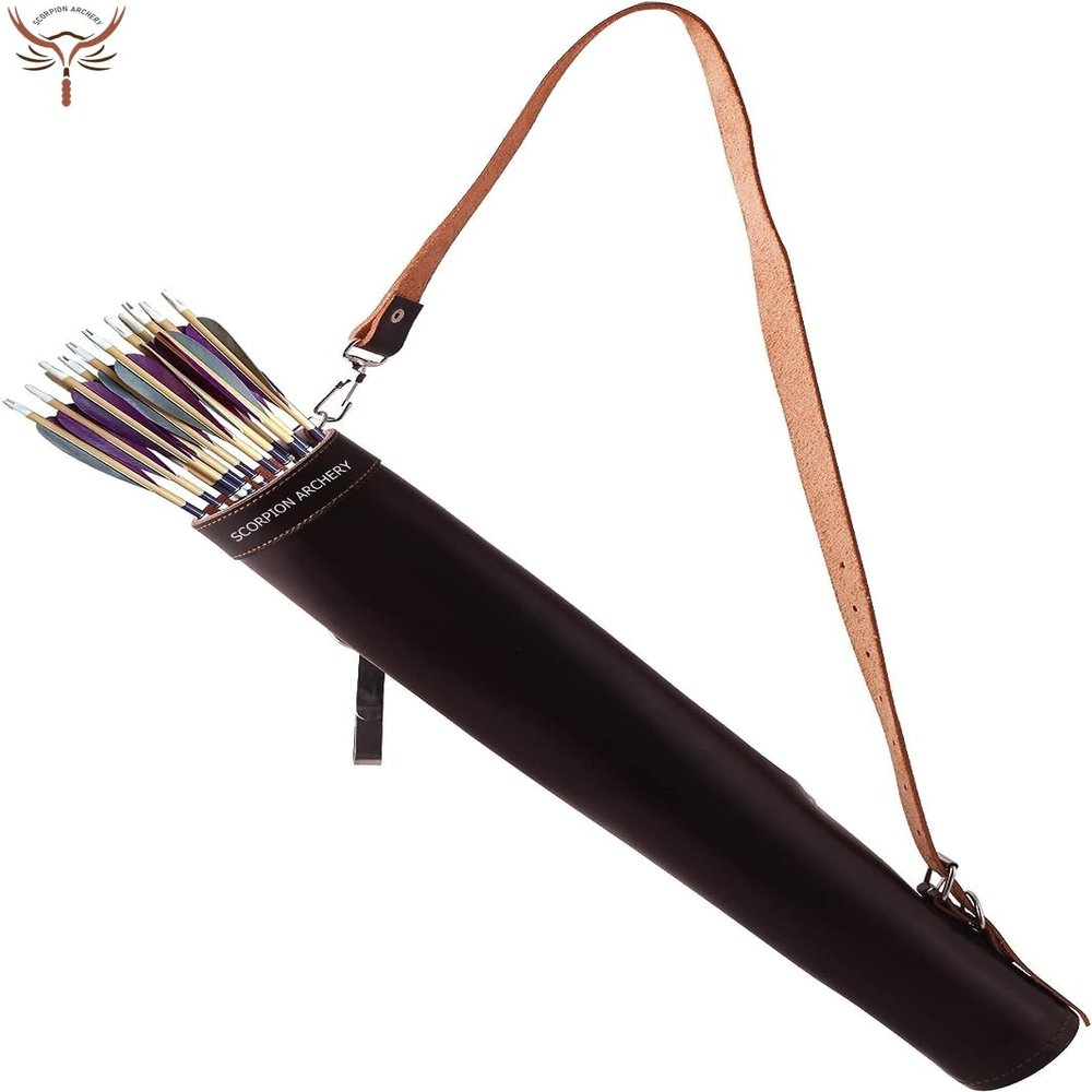 Traditional Shoulder Back Quiver Bow Arrow Holder Handmade Straps Belt Adjustable Lightweight & Comfortable Cow Leather Gift for him Aniversary Gift (D/Brown)