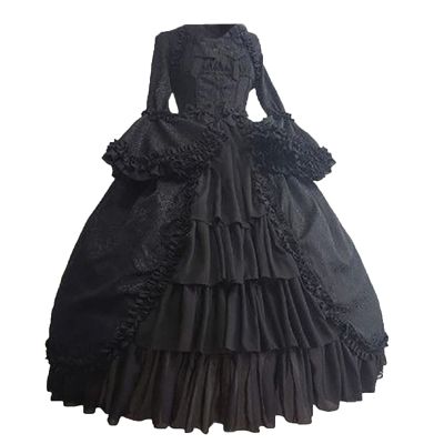 NATHGAM Women Vintage Gothic Court Square Collar Princess Dress Cute Girl Dress Patchwork Bow Long Sleeve Medieval Dress Black