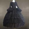 NATHGAM Women Vintage Gothic Court Square Collar Princess Dress Cute Girl Dress Patchwork Bow Long Sleeve Medieval Dress Black view 3