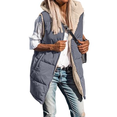 Canbebig Women 2023 Fall Reversible Vests Sleeveless Fuzzy Fleece Jacket Zip Up Warm Hoodie Long Quilted Winter Coat Outerwear Gray