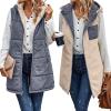 Canbebig Women 2023 Fall Reversible Vests Sleeveless Fuzzy Fleece Jacket Zip Up Warm Hoodie Long Quilted Winter Coat Outerwear Gray view 2