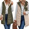 Canbebig Women 2023 Fall Reversible Vests Sleeveless Fuzzy Fleece Jacket Zip Up Warm Hoodie Long Quilted Winter Coat Outerwear Army Green view 2