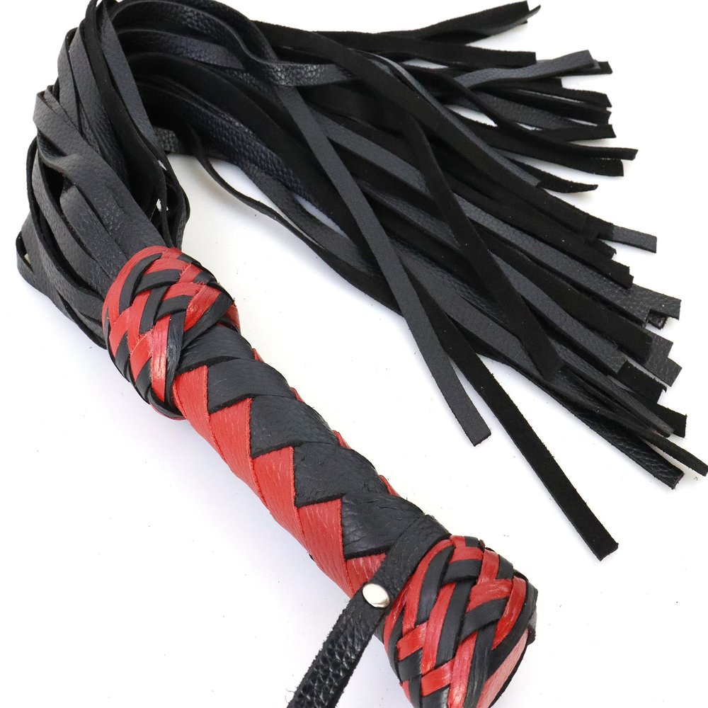 MarquiseDeBliss Genuine Leather Handcrafted Gentle Horse Whip - Thick Equestrian Training and Riding Essential - Riding Tools (27.6 Inches, Black and Red Handle)