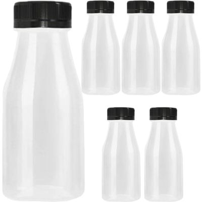 OHPHCALL 6pcs Transparent Juice Bottles Leakproof Milk Bottles Reusable Outdoor Beverage Containers Lids Juicing Water Other Drinks