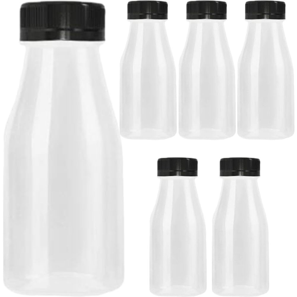 OHPHCALL 6pcs Transparent Juice Bottles Leakproof Milk Bottles Reusable Outdoor Beverage Containers Lids Juicing Water Other Drinks