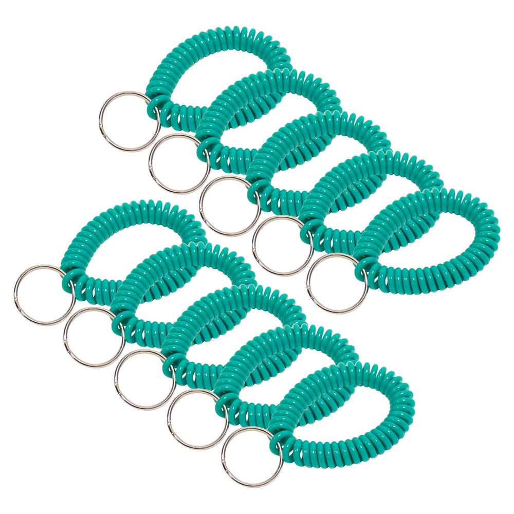 Lucky Line 2 Diameter Spiral Wrist Coil with Steel Key Ring, Flexible Wrist Band Key Chain Bracelet, Stretches to 12, Teal, 10 Pack (41038)