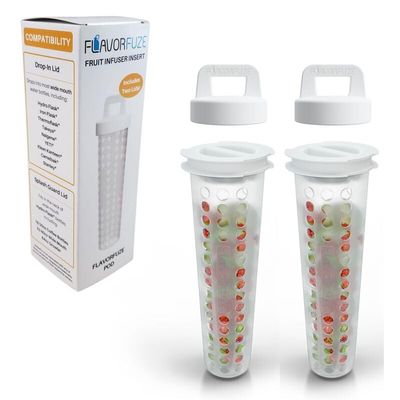 FlavorFuze Pod (2 Pack) - Fruit Infuser Insert with Two Lids, Compatible with Wide Mouth Hydro Flask, Iron Flask, Takeya, ThermoFlask and Similar Bottles (White Lids)