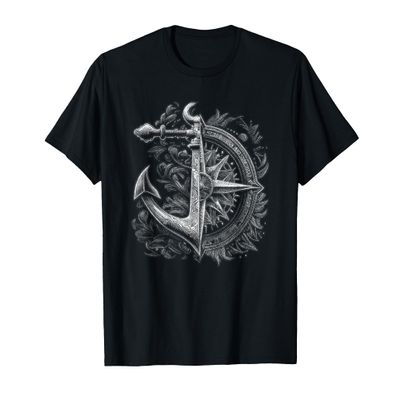 Compass Anchor Sea Lover Marine Life Lover T-Shirt, Men, Black, Small
