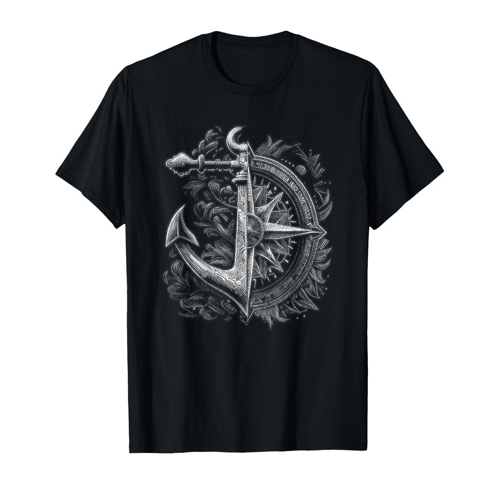 Compass Anchor Sea Lover Marine Life Lover T-Shirt, Men, Black, Small