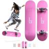Braille Complete Skateboard for Adults Teens Boys Girls Kids Skateboard: Standard Skateboard for Tricks 8.25 Inch x 31.5 Long Pro Skate Board Full Grip Tape, 7 ply Canadian Maple Metal Trucks, Pink view 4