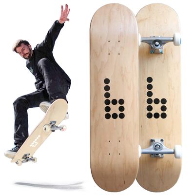 Braille Complete Skateboard for Adults Teens Boys Girls Kids Skateboard: Standard Skateboard for Tricks 8.25 Inch x 31.5 Long Pro Skate board Full Grip Tape, 7 ply Canadian Maple Metal Trucks, Natural