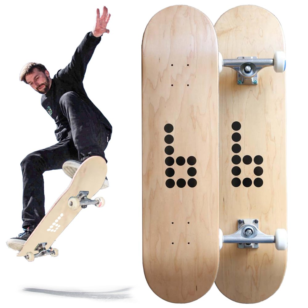Braille Complete Skateboard for Adults Teens Boys Girls Kids Skateboard: Standard Skateboard for Tricks 8.25 Inch x 31.5 Long Pro Skate board Full Grip Tape, 7 ply Canadian Maple Metal Trucks, Natural