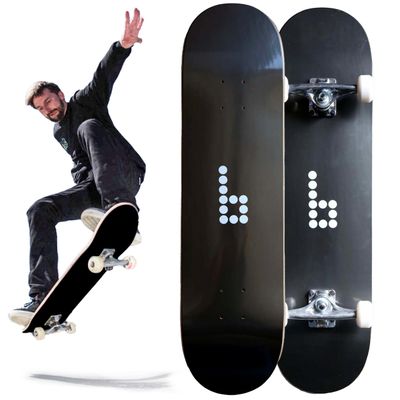 Braille Complete Skateboard for Adults Teens Boys & Girls Kids Skateboard: Standard Skateboard for Tricks 8 Inch x 31.5 Long Pro Skate Board, Full Grip Tape, 7 ply Canadian Maple Metal Trucks, Black