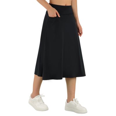 ANIVIVO Women's 28" Long Skorts Skirts Midi Length Skirt Modest Active Travel Skorts with 3 Pockets(All Black,3XL)