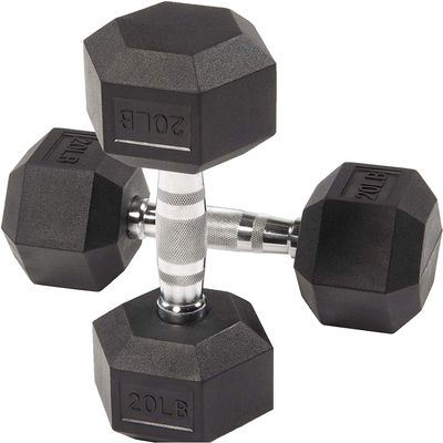 Dumbbell Rubber Coated Hex Dumbbells, Home Gym Training Hex Dumbbell with Metal Handle 20lbs