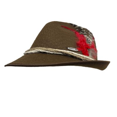 German Hat | Felt Men & Womens Oktoberfest Hat - Party Fedora with Feather & Rope | Medium Brown