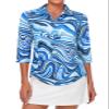 Tanst Sky Women's 3/4 Sleeve Polo Shirts, Golf Top for Woman Quarter Zip Collared Curvy Hem UPF 50 Workout Tennis Yoga Running Ladies Quick Dry Fitted Comfy Athletic Clothes Blue Medium view 1