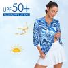 Tanst Sky Women's 3/4 Sleeve Polo Shirts, Golf Top for Woman Quarter Zip Collared Curvy Hem UPF 50 Workout Tennis Yoga Running Ladies Quick Dry Fitted Comfy Athletic Clothes Blue Medium view 4