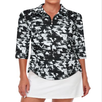 Tanst Sky UPF 50 3/4 Sleeve Tops for Women, Women's Golf Polo Shirts Quarter Zip Collared Activewear Ladies Tennis Yoga Workout Running Quick Dry Trendy Athletic Active Wear Black X-Large