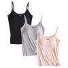 ANUFER Womens 3 Pieces Basic Camisole Adjustable Strap Vest Tank Tops with Built-in Shelf Bra Stretch Undershirts Black + Grey + Nude S view 1