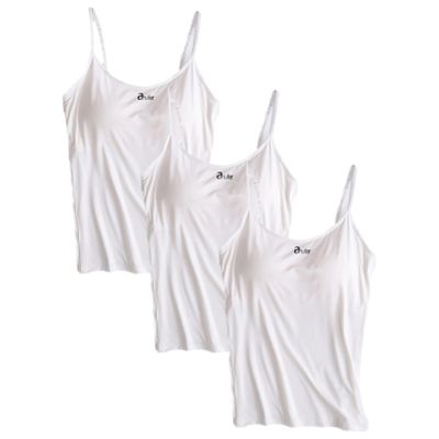 ANUFER Womens 3 Pieces Basic Camisole Adjustable Strap Vest Tank Tops with Built-in Shelf Bra Stretch Undershirts White + White + White 4XL