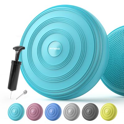 FITMIND Inflated Wobble Cushion,Circular Non-slip Texture for Comfortable Sitting, Extra Thick Dyna Disc with Pump for Core Strength,Wiggle Seat to Improve Posture, Fitness,660lb Load Capacity-Cyan