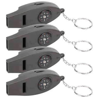 4Pcs 4 in 1 Emergency Whistle with Thermometer Magnifier Portable Survival Multitool for Outdoor Hiking Camping Fishing (4PCS)