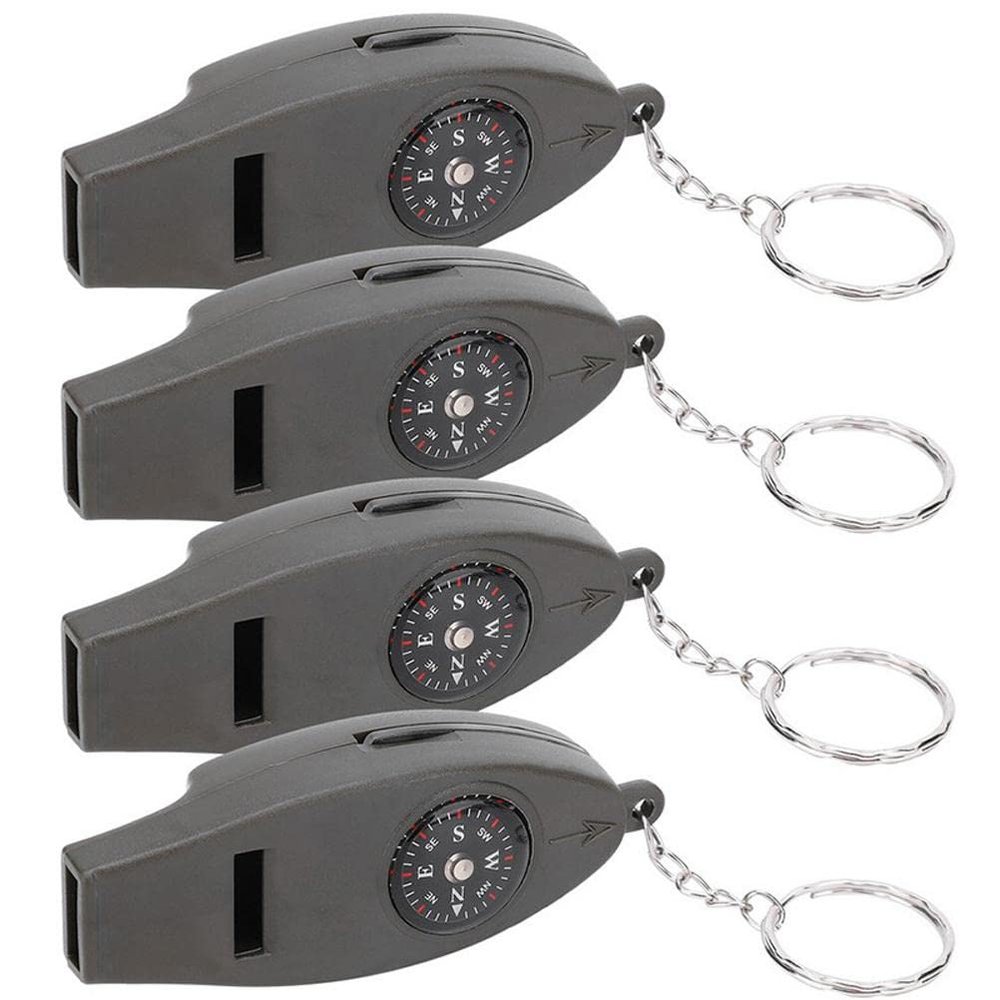 4Pcs 4 in 1 Emergency Whistle with Thermometer Magnifier Portable Survival Multitool for Outdoor Hiking Camping Fishing (4PCS)