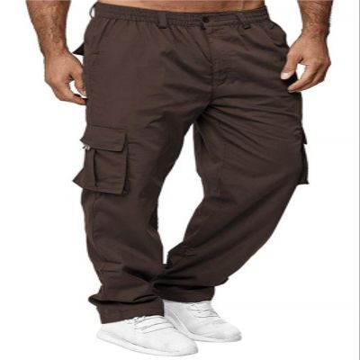 AIFARLD Men's Cargo Pants with Pockets Cotton Hiking Sweatpants Casual Athletic Jogger Sports Outdoor Trousers Relaxed Fit Coffee