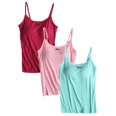 ANUFER Womens 3 Pieces Basic Camisole Adjustable Strap Vest Tank Tops with Built-in Shelf Bra Stretch Undershirts Burgundy + Green + Pink-1 3XL