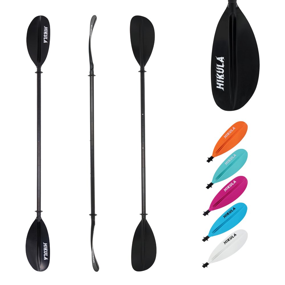 HIKULA Kayak Paddles Aluminum Shaft Paddle with Nylon Blades, Floating Adjustable Kayaking Oars, 3 Piece, 220-240cm/86-94 Inches,Black/Rose/Teal