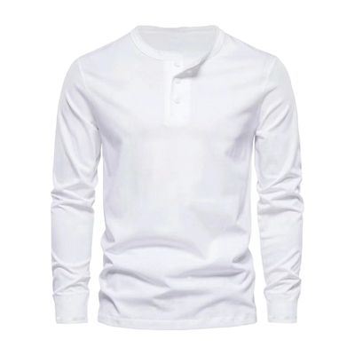 Maiyifu-GJ Men's Henley Loose Fit Long Sleeve Tops Casual Crew Neck Solid Color Tee Basics Button Up Lightweight T-Shirt (White,XX-Large)