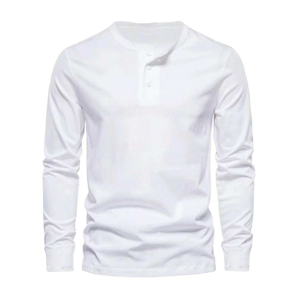 Maiyifu-GJ Men's Henley Loose Fit Long Sleeve Tops Casual Crew Neck Solid Color Tee Basics Button Up Lightweight T-Shirt (White,XX-Large)
