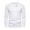 Maiyifu-GJ Men's Henley Loose Fit Long Sleeve Tops Casual Crew Neck Solid Color Tee Basics Button Up Lightweight T-Shirt (White,XX-Large) view 1