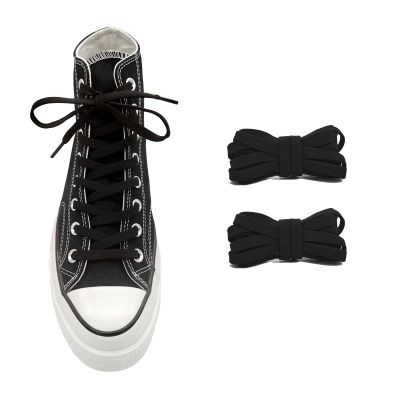 UamGlsob 5/16" Wide Elastic Shoe Laces Replacement Laces for Converse High Tops Sneakers, Stretch Flat Shoelaces Shoe Strings (Black-02, 54''/140cm)