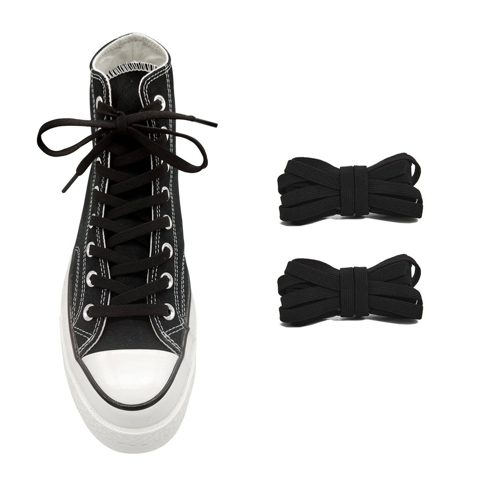 UamGlsob 5/16" Wide Elastic Shoe Laces Replacement Laces for Converse High Tops Sneakers, Stretch Flat Shoelaces Shoe Strings (Black-02, 54''/140cm)