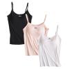 ANUFER Womens 3 Pieces Basic Camisole Adjustable Strap Vest Tank Tops with Built-in Shelf Bra Stretch Undershirts Black + White + Nude 4XL view 1