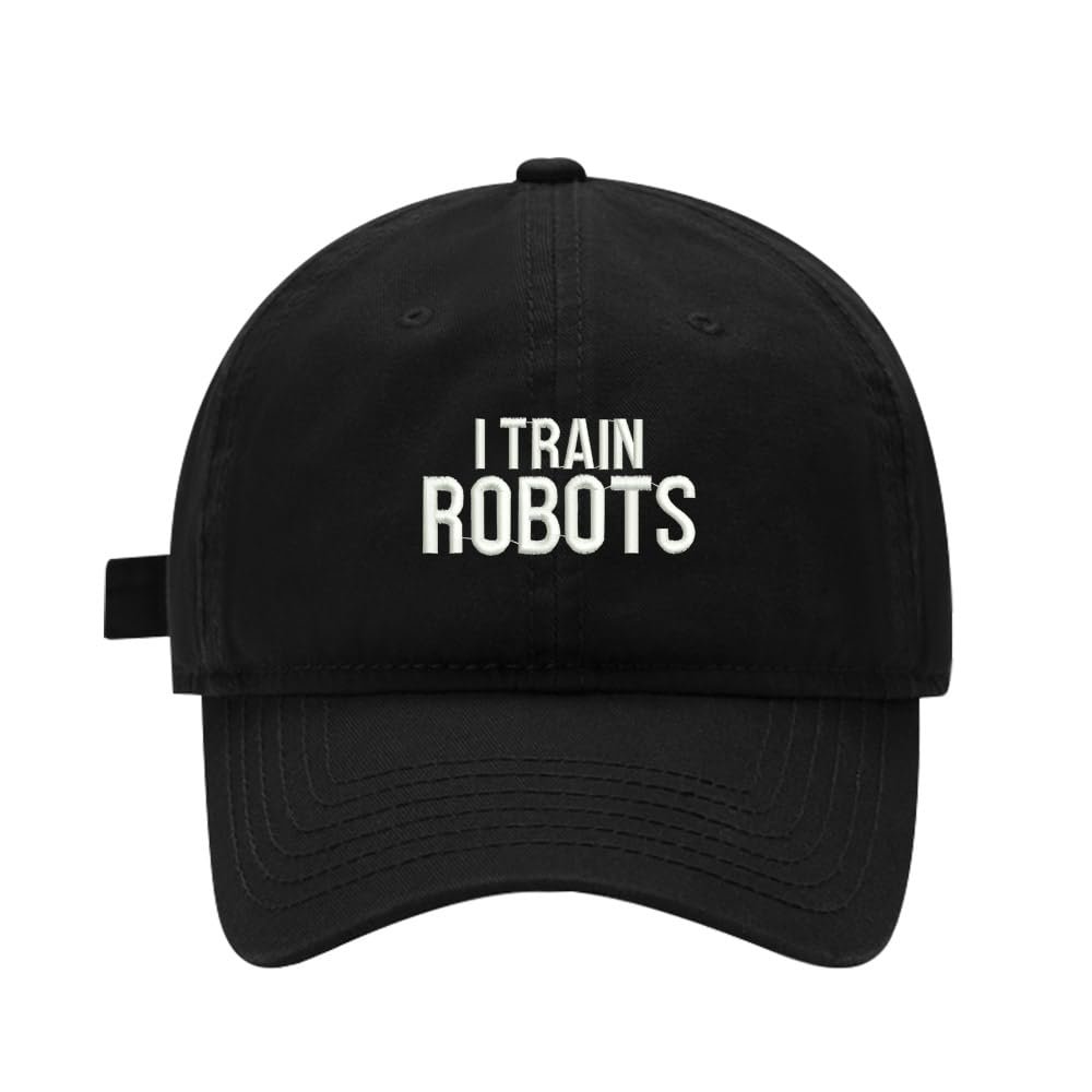 LexiuYibai Mens Baseball Caps Embroidered I Train Robots Adjustable Dad Hat Washed Cotton (Black,7 1/2)