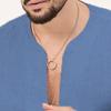 Maiyifu-GJ Men's Linen Cotton Henley Long Sleeve Shirts Casual V Neck Solid Color Sweatshirt Breathable Workout Blouses (Blue,XX-Large) view 2