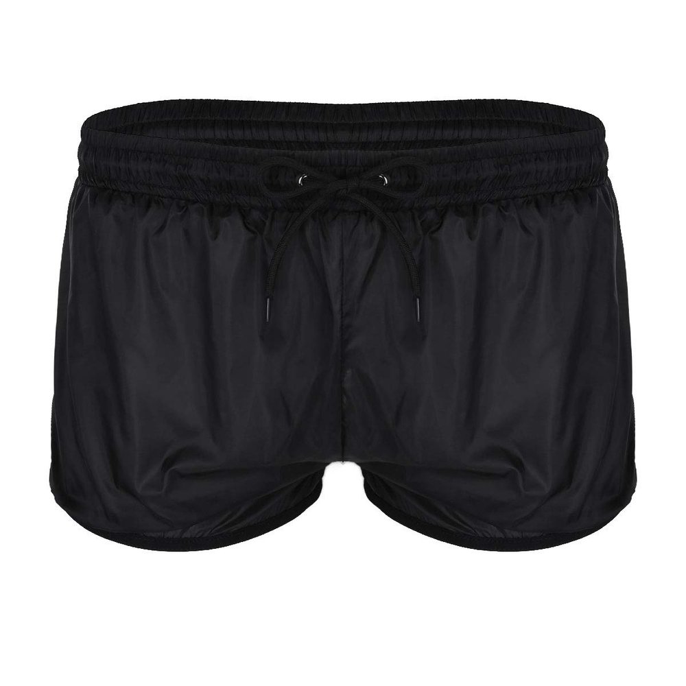 Rswnyirn Men's Drawstring See-Through Swim Trunks Boxer Beach Shorts Swimsuits Quick Dry Loose Underwear Black Small