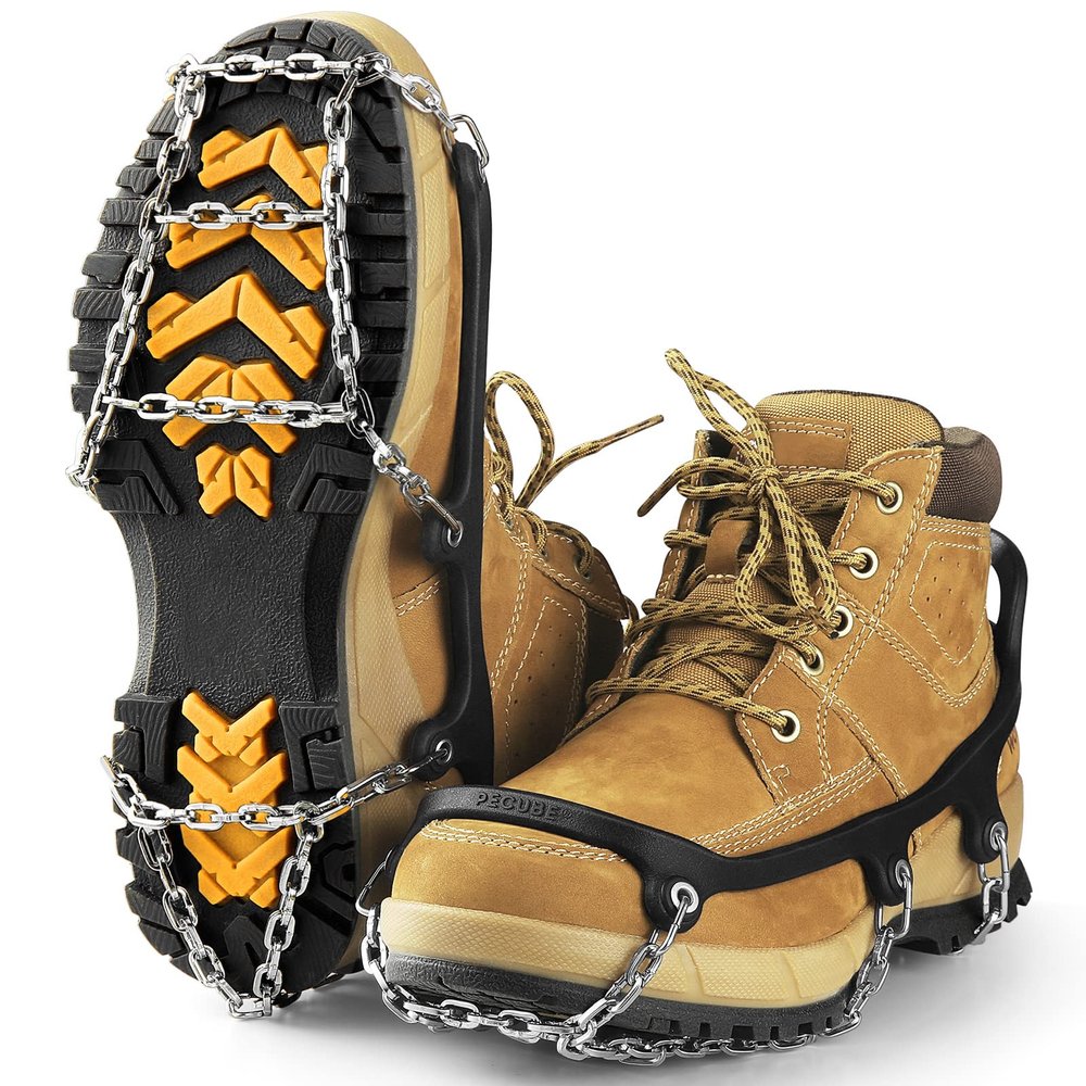 Pecube Ice Cleats for Shoes and Boots Traction Cleats Men Women Boot Chains Crampons for Anti Slip Outdoor Shoveling Hiking Walking on Snow and Ice (Silver, M)