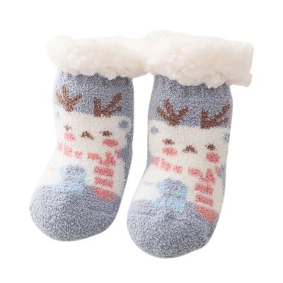 Christmas Baby Non Slip Warm Socks Infant Thick Winter Socks with Grips for Baby Boys Girls Floor Socks (Blue, 4 Infant)