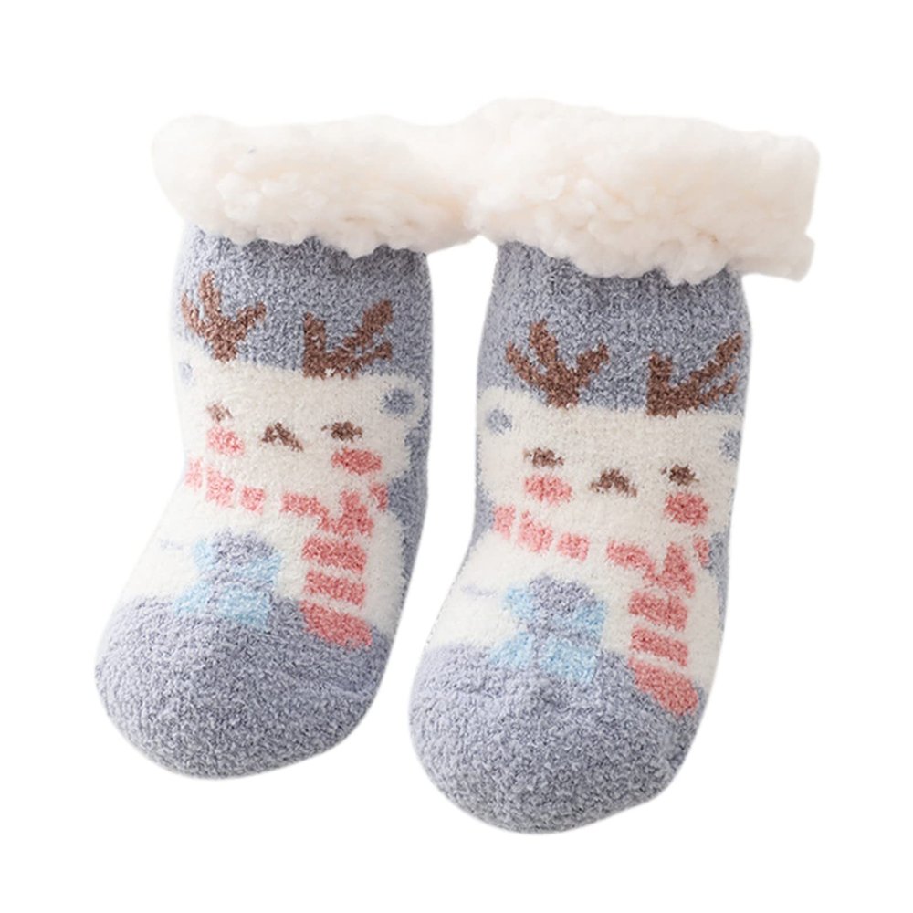 Christmas Baby Non Slip Warm Socks Infant Thick Winter Socks with Grips for Baby Boys Girls Floor Socks (Blue, 4 Infant)